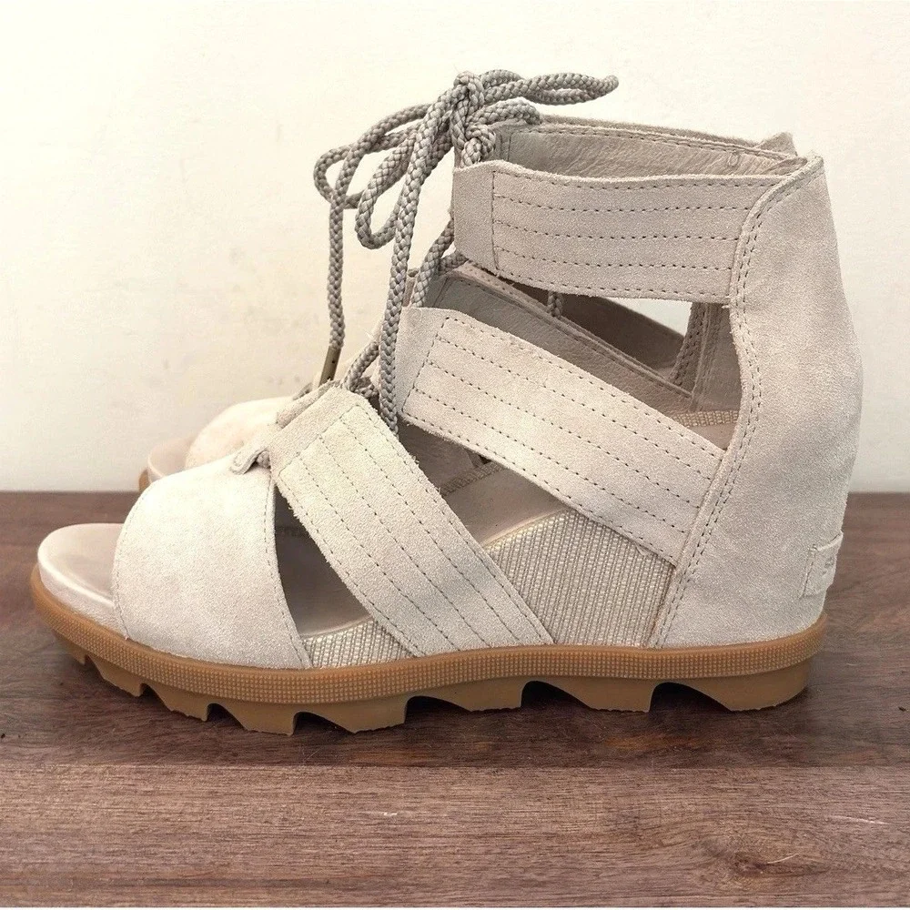 Sorel Wedge Sandals‎ Womens Gladiator Peep Toe Festival Beige Joanie Lace Up 8.5